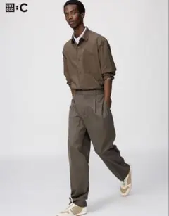 UNIQLO C タックワイドテーパードパンツ　ブラウン　Sサイズ