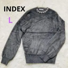 【index】ビジューネックフェザーヤーンニット　グレー　L