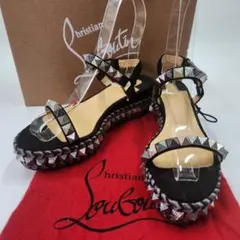 クリスチャンルブタン　サンダル　ブラック　シルバー カタクロウ　スエード
