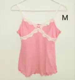 レディース キャミソール ランジェリー M ピンク レース リボン 新品