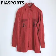 ピアスポーツ　長袖シャツ　メンズシャツ　差し色　綿混　日本製　レッド　3