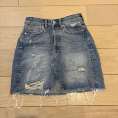 ダメージ加工 ライトブルー デニム　ミニスカート　32