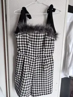 千鳥柄ファー付きオールインワン meltie
