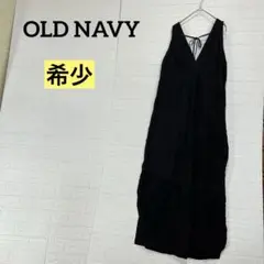 【希少XL】オールドネイビー リネン混 Vネックバックリボン ロングワンピース