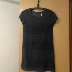 コムサイズム　ネイビー 半袖 ひざ丈ワンピース