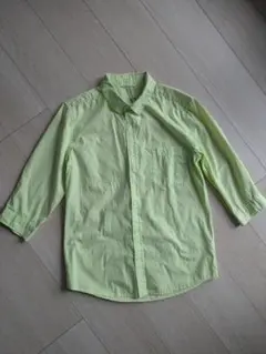 蛍光グリーン 7分袖シャツ カジュアルシャツ 綿100%