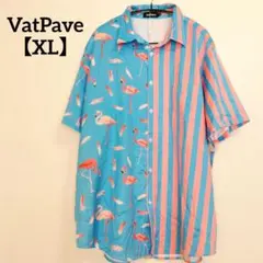 美品✨VatPave 【XL】フラミンゴ柄 ストライプ 半袖シャツ