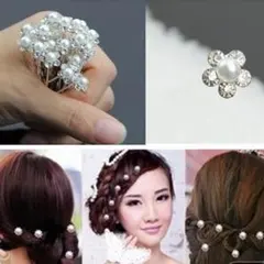 ☆可愛い☆ 花のモチーフキラキラパールUピン♡大きめサイズ「6本入りセット」