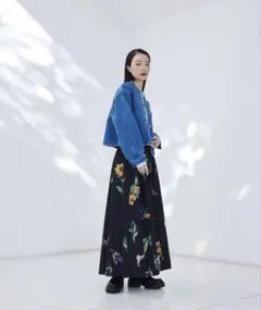 エメルリファインズ　フラワープリントボリュームマキシスカート グリーンレーベル