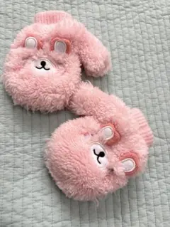 うさぎさん 子供用　もこもこピンク手袋