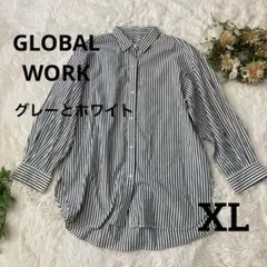 GLOBAL WORK ストライプ 長袖シャツ ルーズフィットゆったり