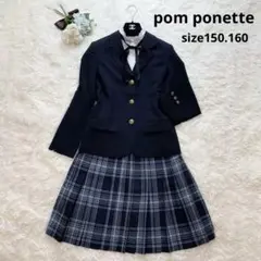 高級感✨ポンポネット フォーマル セット チェック 濃紺 水色 150 160