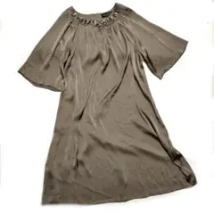 激レア アツロウタヤマ ワンピース ベルトあり ビジュー襟 ペプラム袖 40