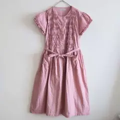 b ピオニハウス ロングワンピース 昭和レトロ フリル ピンタック リボン