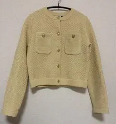 アニュアンス　ノーカラーニットジャケット　イエロー