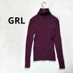 【グレイル】S リブ編み長袖ニット　タートルネック トップス　濃紫　秋冬
