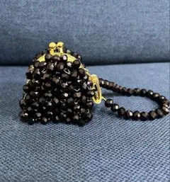 ガラスビーズ　がま口　コインケース　ピルケース　ブラック　ハンドメイド