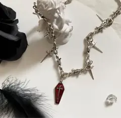 ゴシック 十字架 棺桶 赤 ネックレス 新品
