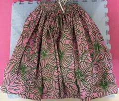 フラダンス用　パウスカート ピンクと緑のハイビスカス柄