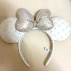 ディズニー　キルティング　カチューシャ　パール　白　ミニー スパンコール