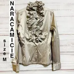 NARACAMICIE☆サテンボリュームフリル華やかブラウス☆光沢のサムネイル