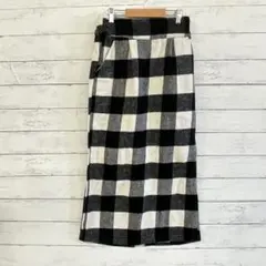韓国風 チェック柄 ロングスカート 白黒 L体型カバー ゴムウエスト スリット✨