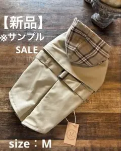 サンプル品　Mサイズ　犬服　トレンチ　ベージュ ブラウンチェック柄フード付き