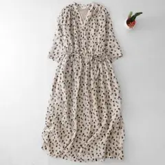 気質満点 エレガントワンピース リゾート 大きいサイズ ドット柄 着痩せ