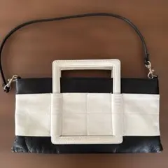 白黒コンビ　レザー　ハンドバッグ