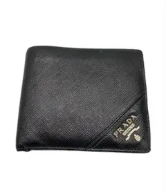 PRADA◆2つ折り財布/牛革/BLK