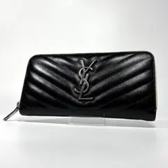 ✨希少✨イヴサンローラン 長財布 キャビアスキン ラウンドファスナー ブラック