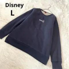 Disney ディズニー ミッキー 長袖スウェット 裏起毛 紺 刺繍 綿/L