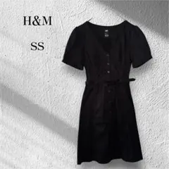 H&M 半袖ワンピース シンプル 薄手 ベルト付き EUR34 US4 黒 SS