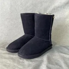 BEARPAW（サイズ24）ムートンブーツ/ヒール/ファー付き/ネイビー