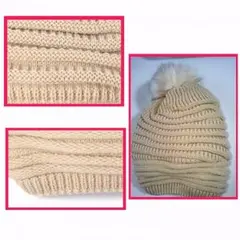 新品 セール 大人気 ニット 帽子 毛 フェイク ファー ボンボン付き ベージュ