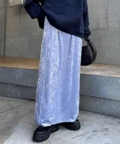 クラッシュベロアメロウ切り替えスカート ライトブルーのサムネイル