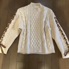 アイボリー ケーブル編み ニットセーター 長袖M