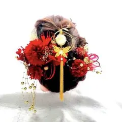 成人式髪飾り　結婚式髪飾り　パールチェーンタッセル簪　水引　金箔　卒業式　袴