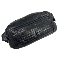 ボッテガヴェネタ ボディバッグ中 イントレチャート レザー黒 ウエストバッグ