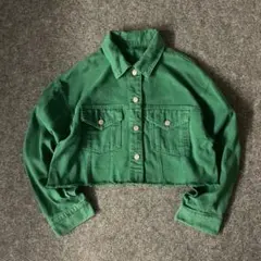 短丈　ショート丈　デニムジャケット　アメカジ　y2k グリーン M