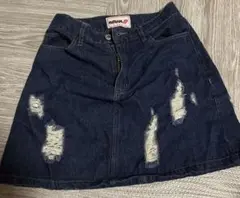 AMiUU ダメージ加工 ミニスカート ダークブルー