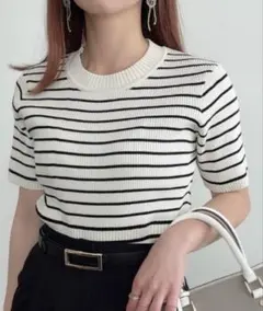 【 値下げ 】GeeRA 編地切替ニットトップス ホワイ×ブラック