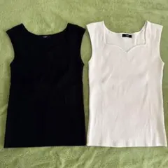 ベースメントオンライン　ハートネックノースリーブリブニット