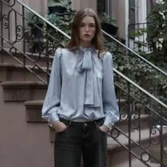 2026SS【完売商品】ZARA リボンジャカードサテンシャツ