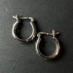 シルバー925 silver 幾何学デザインフープピアス/軽研磨仕上げ/両耳