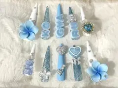 あけっこ様専用 キッズ ギャル ネイルチップ ライトブルー ラメ KOGYARU