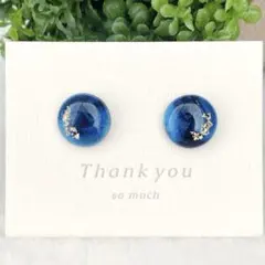 No.165　青ラメマーブル　丸　ピアス/イヤリング　ハンドメイド　レジン