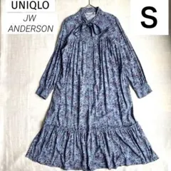 ユニクロ　JW ANDERSON 長袖　ワンピース　ミモレ丈　ペイズリー　青　S