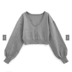 GRL クロップド　ニット　カーディガン　ハート　ボタン　グレー