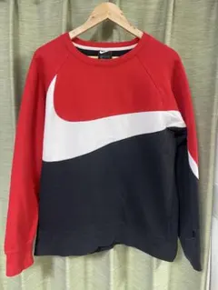 NIKE ビッグスウォッシュ 裏起毛 クルーネックスウェット L 赤黒白